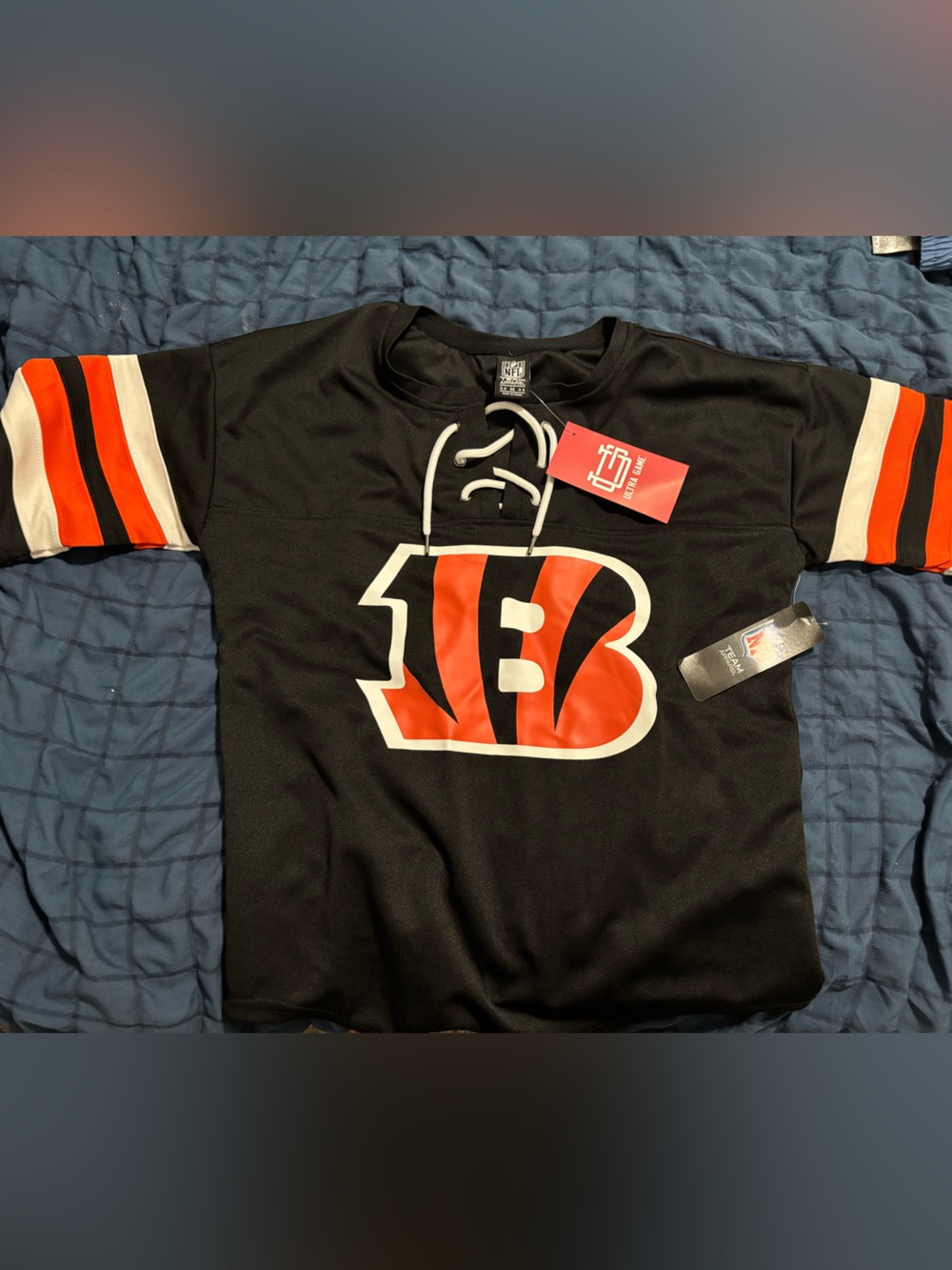 NFL Womens Black and Orange Cincinnati Bengals Lace-Up Jersey Top